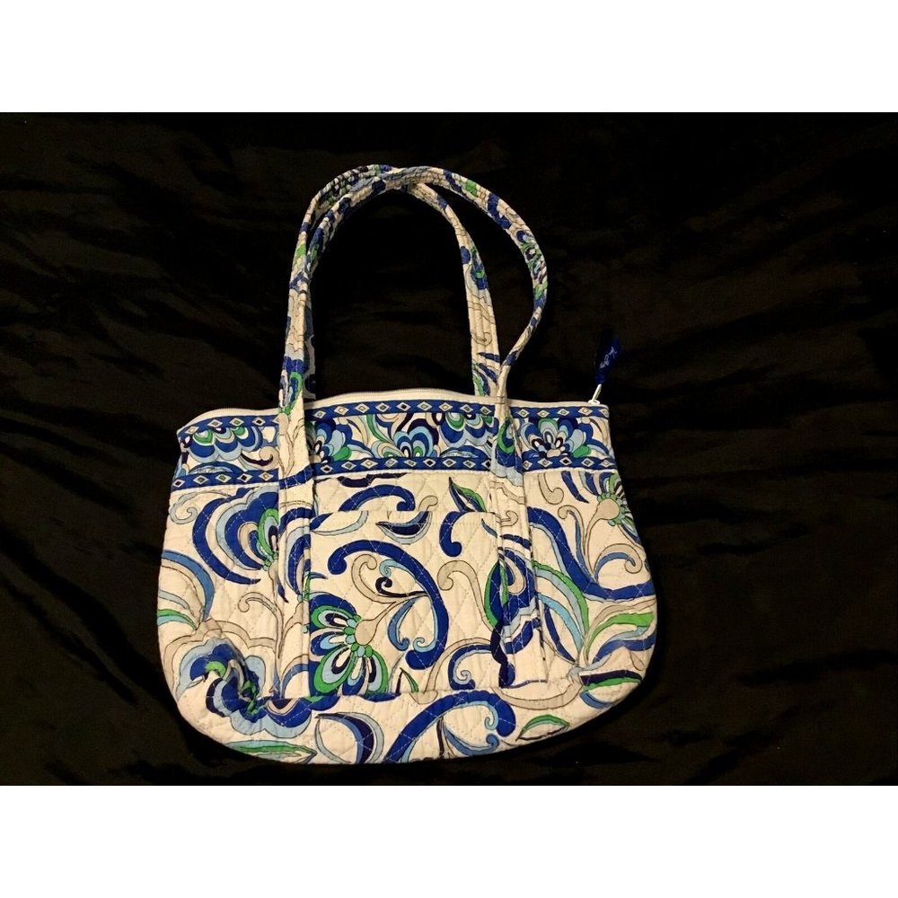 Vera Bradley Mediterranean White Tote Bag Medium Blue Green Abstract Floral